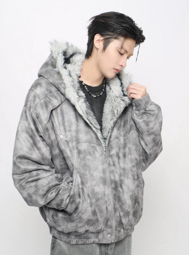 マーブルファーフードジャケット