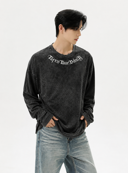 ウォッシュレターネックTシャツ