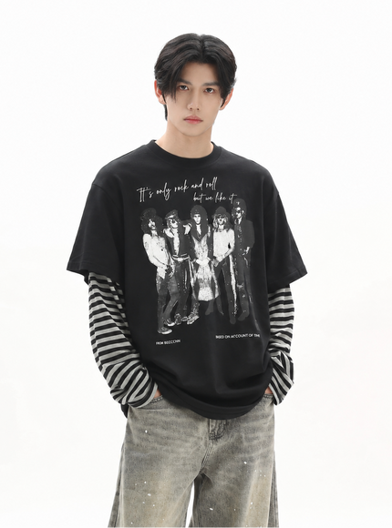 フェイクツーピースボーダーTシャツ