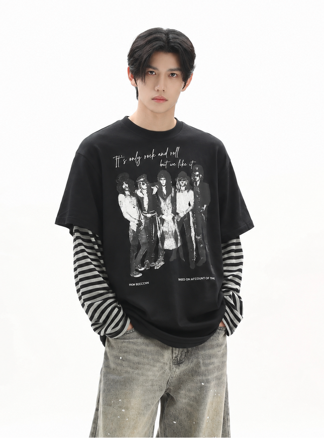 フェイクツーピースボーダーTシャツ