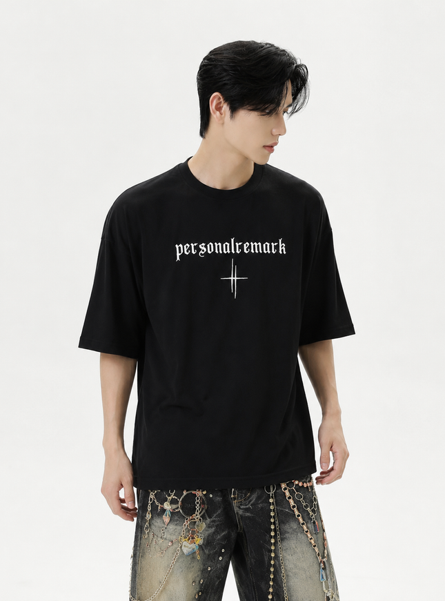 レタークロスラインTシャツ