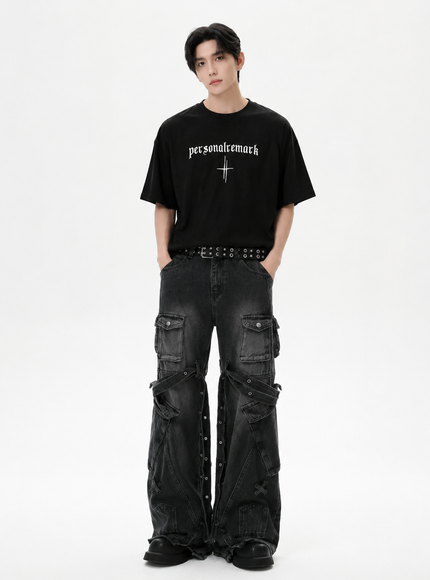 レタークロスラインTシャツ