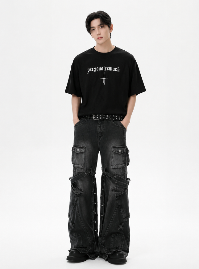 レタークロスラインTシャツ