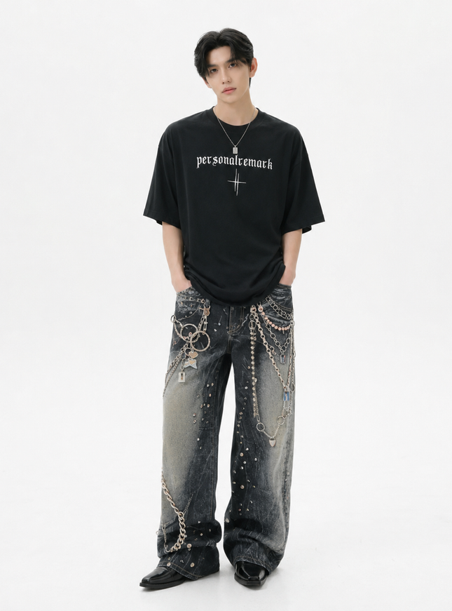 レタークロスラインTシャツ