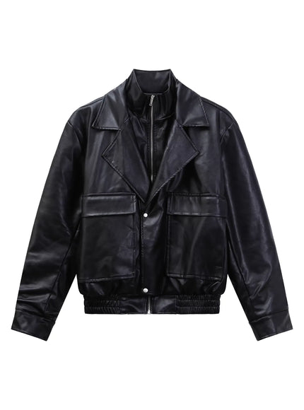 ツーピースラペルPUレザージャケット