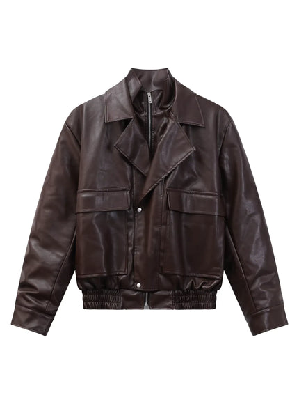 ツーピースラペルPUレザージャケット