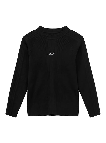 ワンポイントマークリブニット